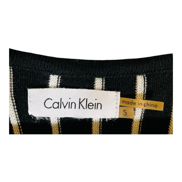 Calvin Klein Womens Midi Dress S Small Black & White Striped Pencil Professional - Picture 11 of 12